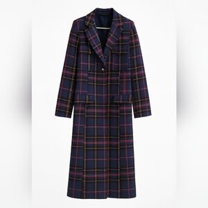 New York & Company Dark Blue Checkered Trench Coat